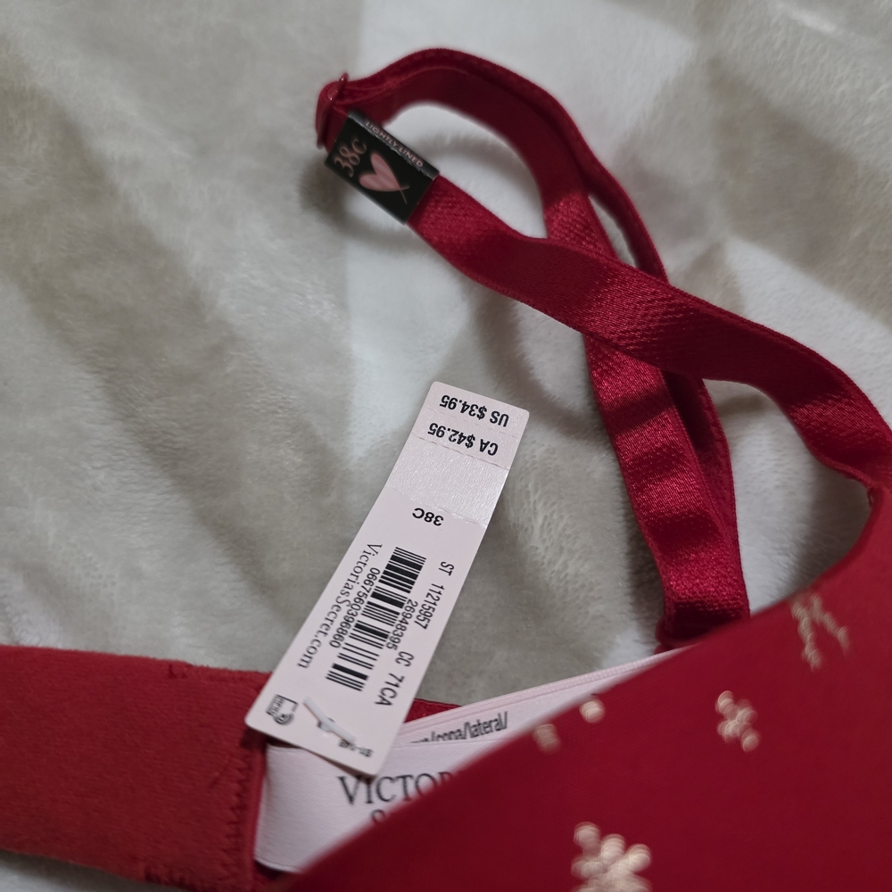 Victoria's Secret Red Lined Demi w/ Gold Holiday Accents & Brown Bombshell Bra - Picture 4 of 8